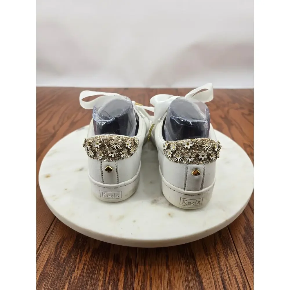 Keds x Kate Spade New York Ace Flower White Leather Sneakers Satin Bow Women 8.5